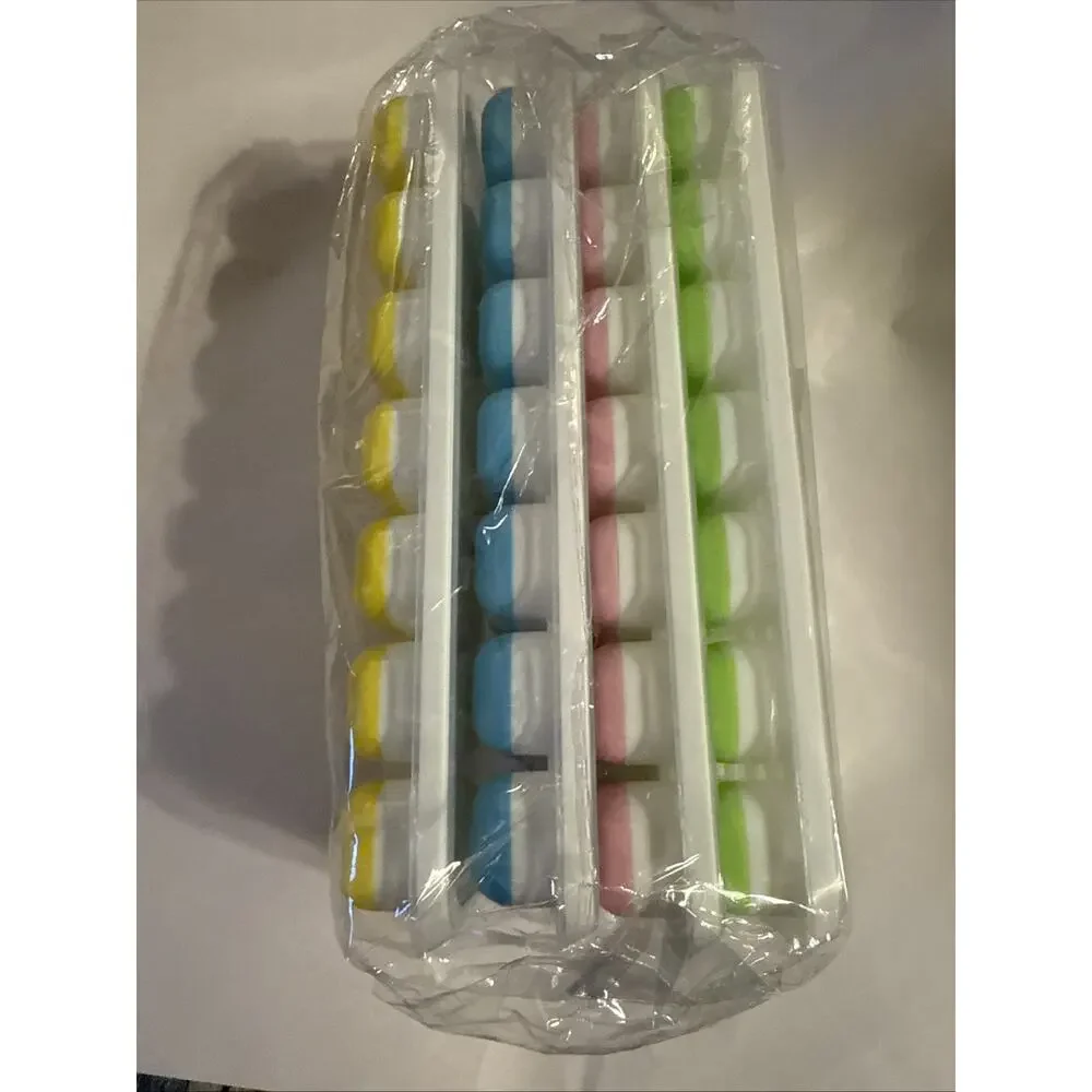 Set Of Four Silicone Ice Cube Trays with Lids Easy Release 14-Cavity Stackable